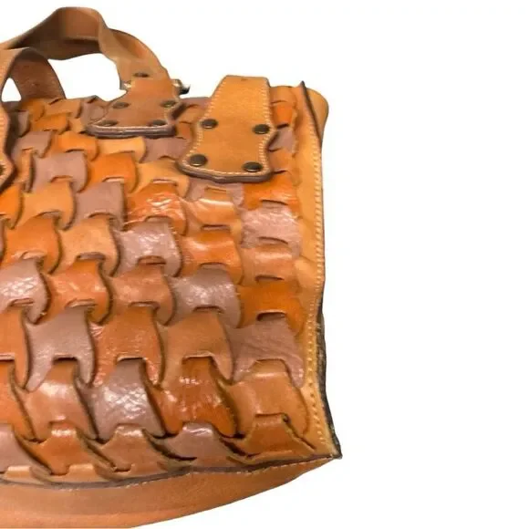 Mulberry Camel Cognac & Taupe Interlocking Woven Leather Roxanne Tote Bag Y2K - Picture 9 of 16